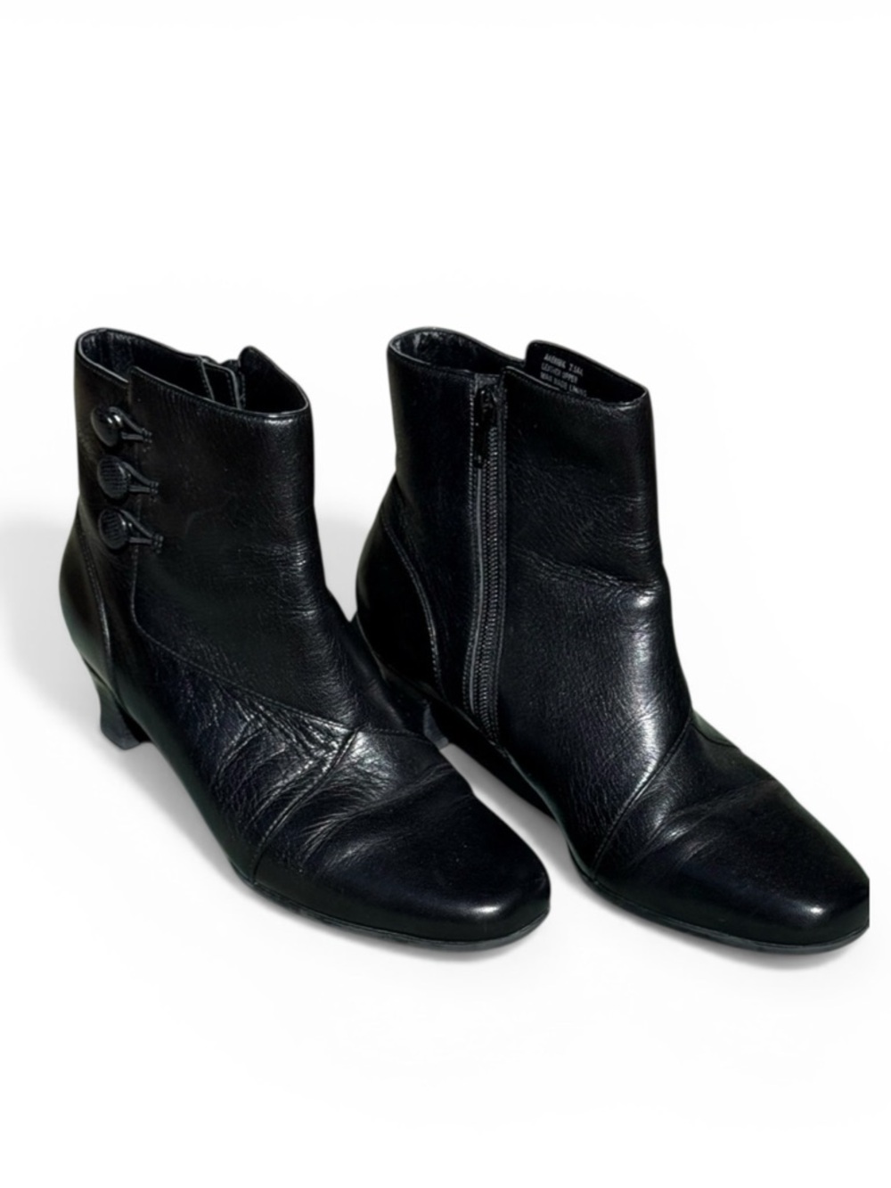 Aravon by New Balance Sleek Black Ankle Booties with Button Accents